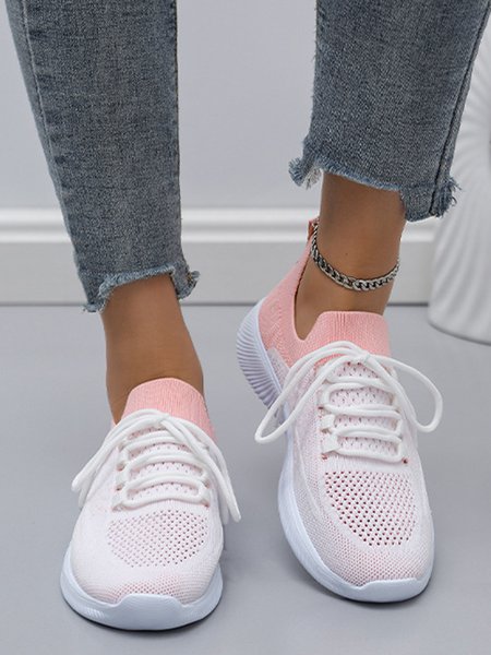 

Flyknit Colorblock Mesh Lightweight Breathable Sneakers, Pink, Sneakers