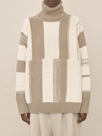 

Striped Acrylic Loose Sweater, Off white, Pullovers
