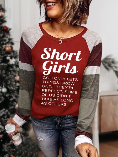 

Text Letters Crew Neck Casual T-Shirt, Red, T-Shirts