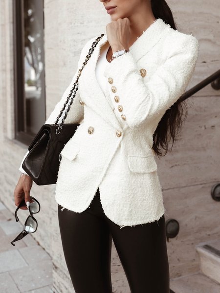 

Long sleeve Elegant Shawl Collar Plain Blazer, White, Blazers