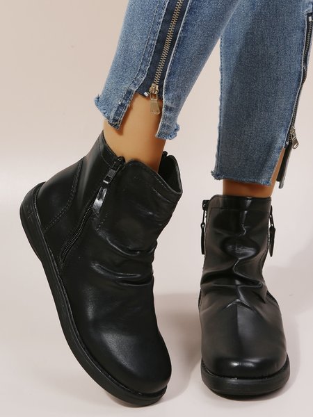 

Double Zip Comfort Soft Sole Snow Boots Short Boots, Black, Boots