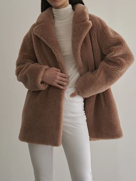 

Loose Lapel Collar Long sleeve Urban Overcoat, Brown, Others