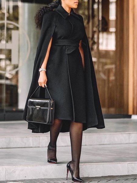 

A-Line Regular Fit Mid-long Overcoat, Black, Coats