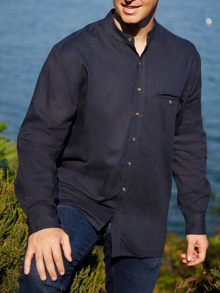 

Cotton-flax style n casual long-sleeved linen shirt in clean color base, As picture, Long Sleeve Shirts