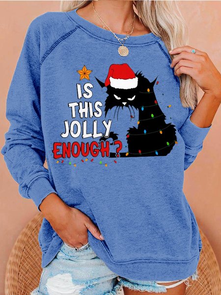 

Womens Black Cat Christmas Crew Neck Sweatshirt, Light blue, Hoodies&Sweatshirts