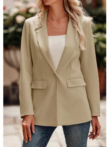 

V Neck Plain Casual Blazer, Khaki, Blazers
