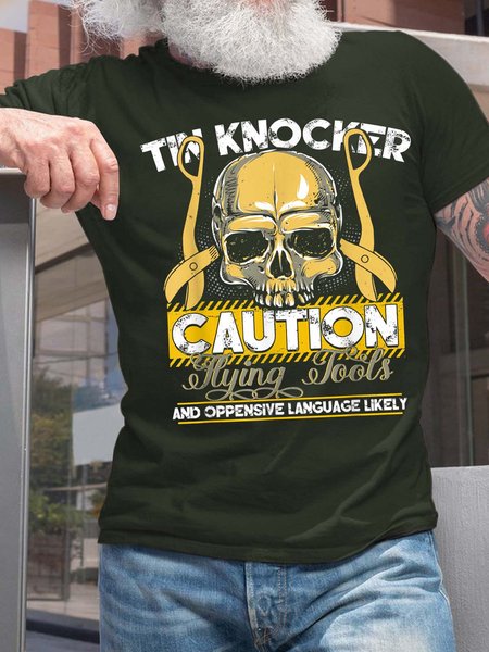 

Men Knocker Caution Tools Oppensive Language Likely Crew Neck Casual T-Shirt, Darkgreen, T-shirts