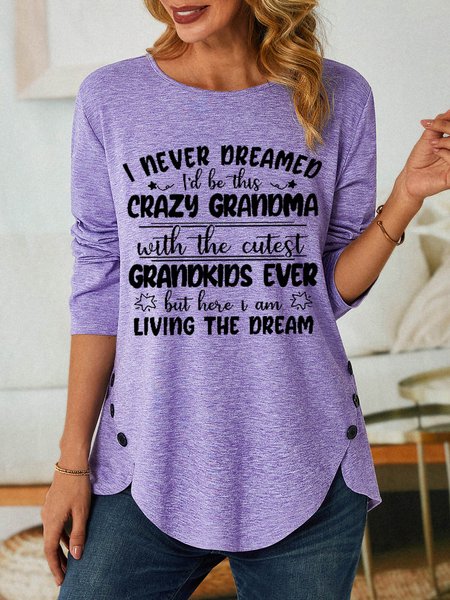 

Funny Grandma Text Letters Loose Simple Long sleeve Top, Purple, Long sleeves