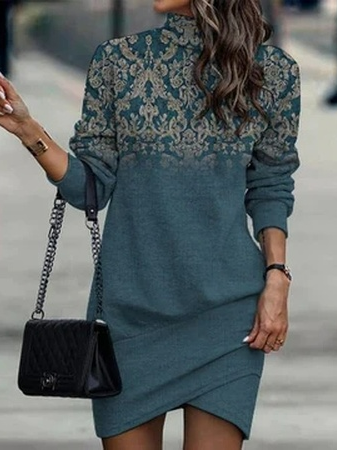 

Ethnic Stand Collar Regular Fit Dresses, Blue, Dresses