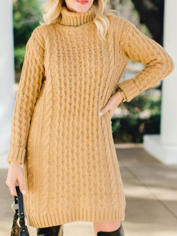 

Casual Turtleneck Wool/Knitting Dresses, Khaki, Dresses
