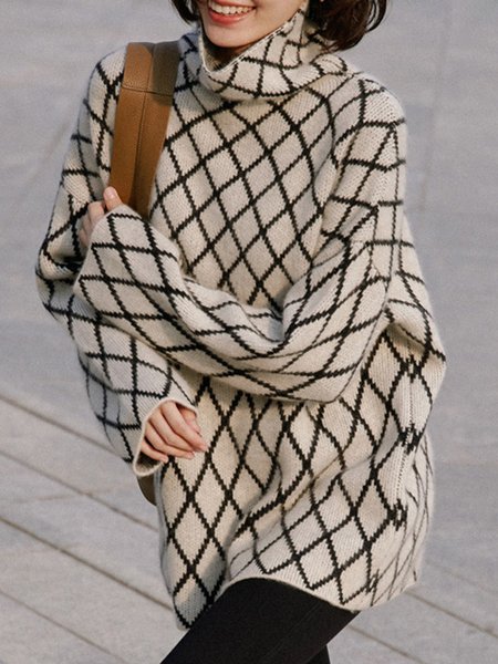 

Daily Long sleeve Simple Turtleneck Sweater, Beige, Pullovers