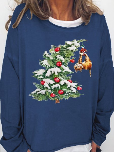 

Womens Christmas tree Cat Crew Neck Sweatshirt, Dark blue, Hoodies&Sweatshirts