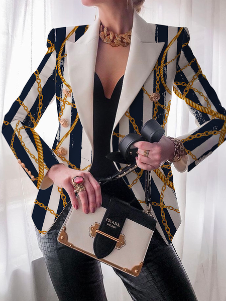 

Loose Lapel Collar Long sleeve Striped Blazer, Stripe, Blazers