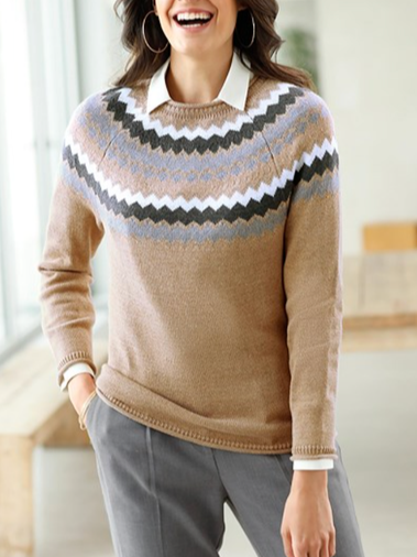 

Geometric Vacation Yarn/Wool Yarn Crew Neck Ethnic Sweater, Multicolor, Sweaters & Cardigans
