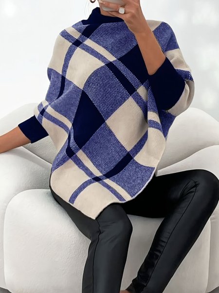 

Acrylic Crew Neck Loose Elegant Sweater, Blue, Pullovers