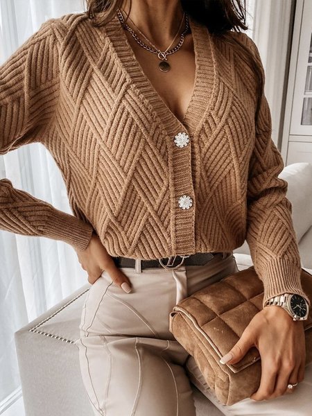 

Plain Elegant Long sleeve Sweater Coat, Coffee, Cardigans
