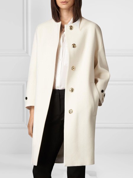 

Long sleeve Loose Crew Neck Elegant Overcoat, Beige, Coats