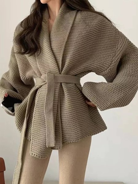 

Simple Loose Long Sleeve Plain Sweater Coat, As picture, Cardigans