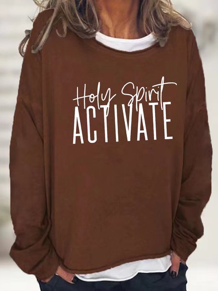 

Women's Holy Spirit Activate Text Letters Crew Neck Casual Sweatshirt, Brown, Hoodies&Sweatshirts