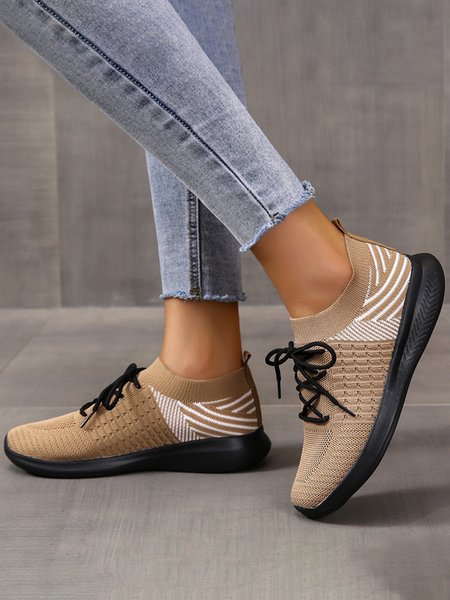 

Soft and Easy Flyknit Contrast Color Breathable Casual Lace-Up Sneakers, Coffee, Sneakers