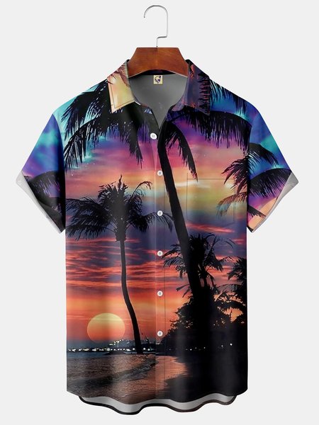 

Men's Coconut Tree Print Casual Breathable Hawaiian Short Sleeve Shirt, As picture, Short Sleeve Shirts