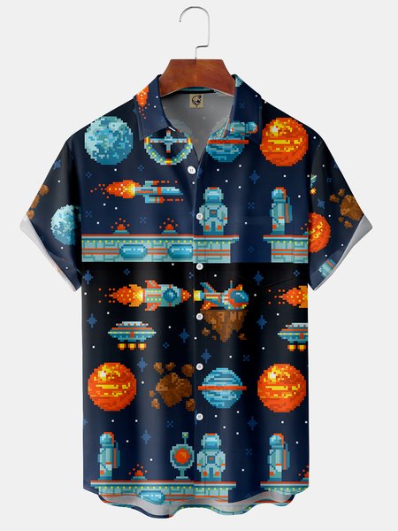

Men's Games Hawaiian Lapel Short Sleeve Shirt, Blue, Short Sleeve Shirts