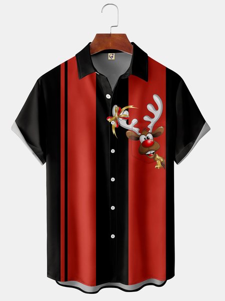 

Men's Christmas Print Casual Breathable Hawaiian Short Sleeve Shirt, Black, Short Sleeve Shirts