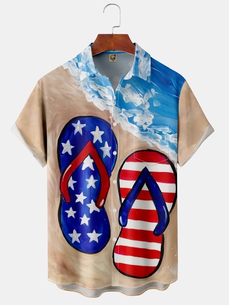 

Men's Ocean Beach Print Fashion Hawaiian Lapel Short Sleeve Shirt, Blue, Short Sleeve Shirts