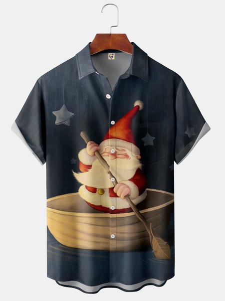 

Men's Santa Print Casual Breathable Hawaiian Short Sleeve Shirt, As picture, Short Sleeve Shirts