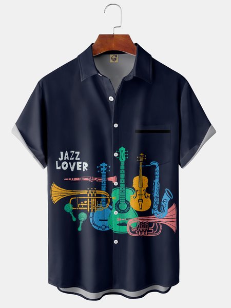 

Men's Hand-painted Jazz Casual Shirt, Blue, Short Sleeve Shirts