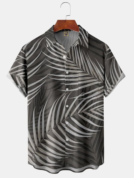 

Men's Leaf Print Fashion Hawaiian Lapel Short Sleeve Shirt, Gray, Short Sleeve Shirts