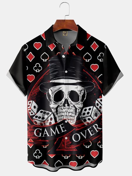 

Men's Art Skull Playing Card Print Casual Breathable Hawaiian Short Sleeve Shirt, Black, Short Sleeve Shirts