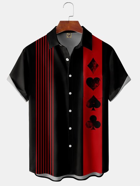 

Men's Art Playing Card Print Casual Breathable Hawaiian Short Sleeve Shirt, Black, Short Sleeve Shirts