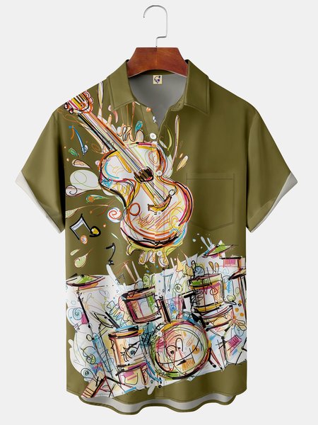 

Men's Music Band Fashion Hawaiian Lapel Short Sleeve Shirt, Green, Short Sleeve Shirts