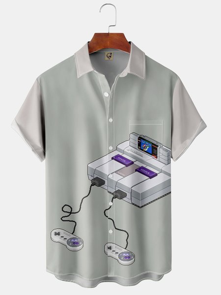 

Men's Painting Nostalgic Game Short Sleeves Shirt, Light gray, Short Sleeve Shirts