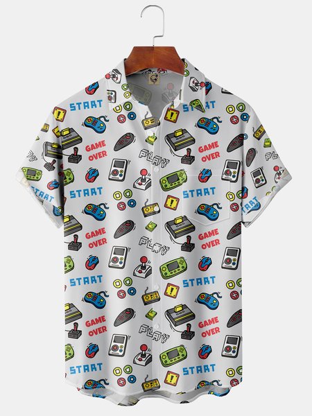 

Men's Games Hawaiian Lapel Short Sleeve Shirt, White, Short Sleeve Shirts