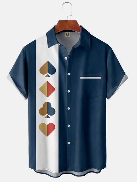 Men's Casual Short Sleeve Hawaiian Shirt with Chest Pocket Print, Blue, Short Sleeve Shirts