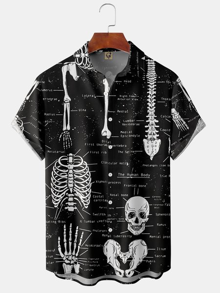 

Men's Skull Print Fashion Hawaiian Lapel Short Sleeve Shirt, Black, Short Sleeve Shirts