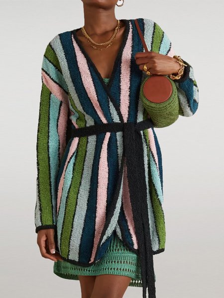 

Urban Striped Long Sleeve Sweater Coat, Multicolor, Cardigans
