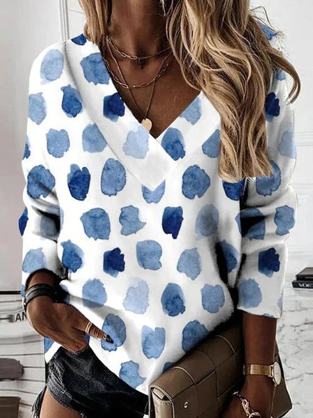 

Casual V Neck Geometric Sweatshirt, Blue, Hoodies & Sweatshirts