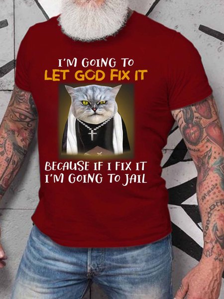 

Men Let God Fix It Letters Casual T-Shirt, Red, T-shirts