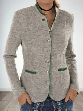 

Loose Crew Neck Plain Coat, Khaki, Outerwear