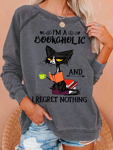 

Womens Funny Bookaholic Crew Neck Sweatshirt, Gray, Hoodies&Sweatshirts