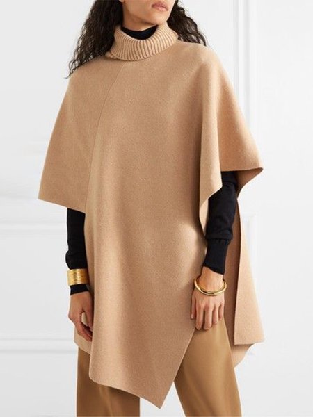 

Loose Turtleneck Plain Daily Elegant Sweater, Camel, Pullovers