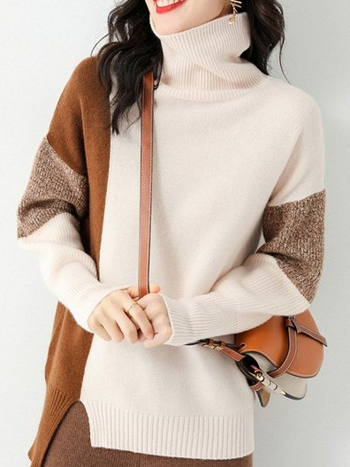 

Casual Plain Loose Sweater, Off white, Pullovers