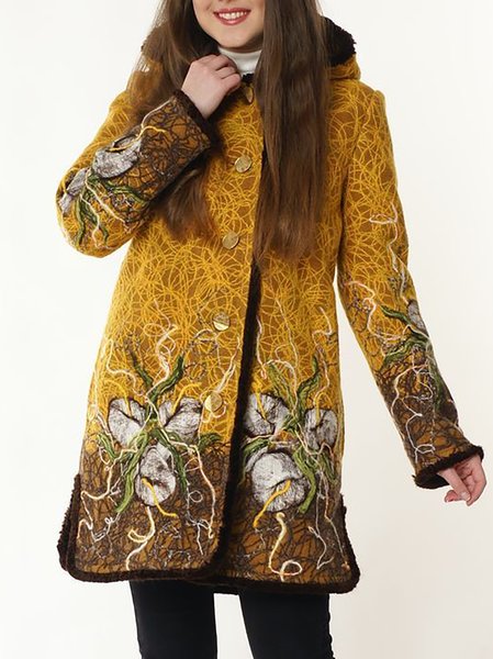 

Hoodie Casual Floral Overcoat, Yellow, Coats