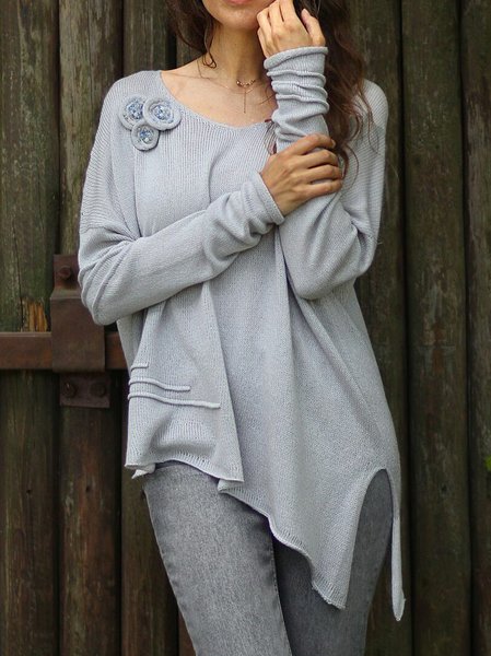 

Regular Fit Plain Yarn/Wool Yarn Sweater, Gray, Sweaters & Cardigans