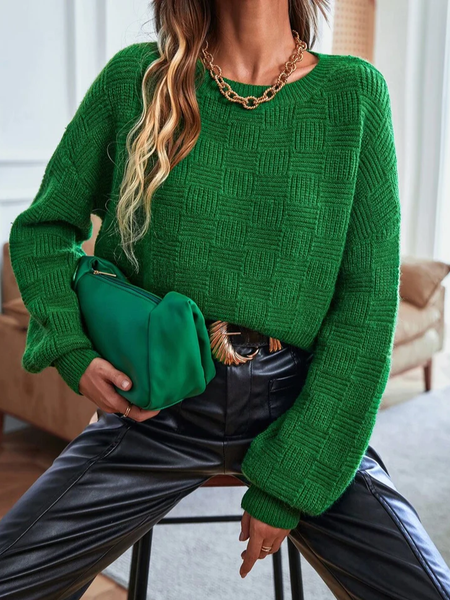 

Plain Knitting Casual Crew Neck Sweater, Green, Sweaters & Cardigans