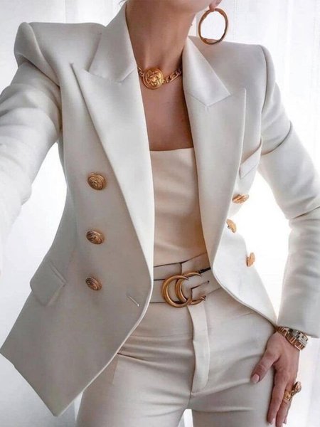 

Long sleeve Regular Fit Lapel Collar Blazer, White, Blazers