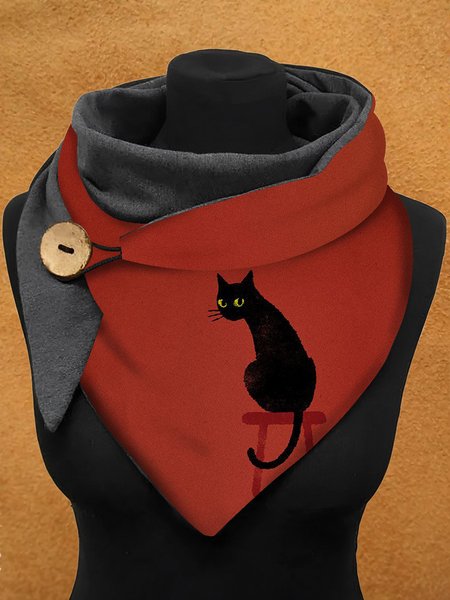 

Casual Black Cat Pattern Triangle Scarf Halloween Party Costume Matching, Red, Scarfs